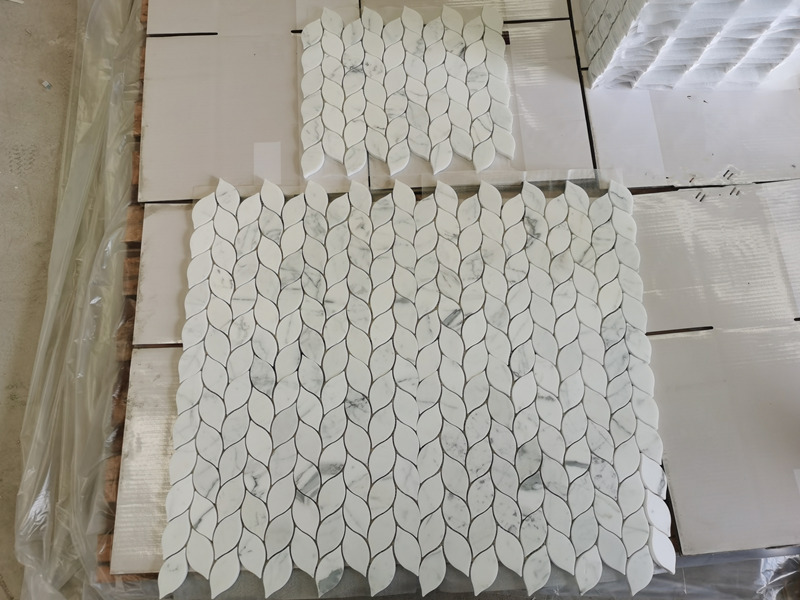 Lithaele tse Hloahloa tsa Bianco Carrara White Marble Mosaic & Pattern Waterjet Leaf Leaf (5)