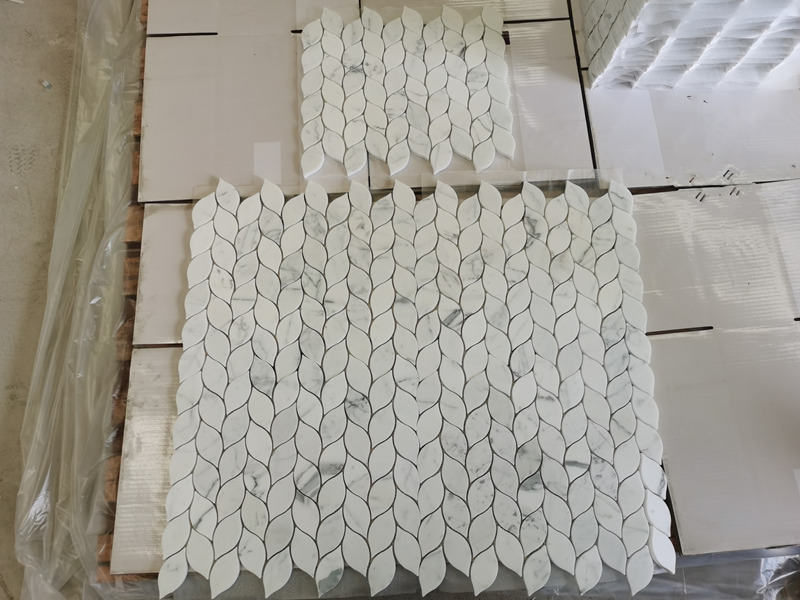 Найкраща мозаїка з білого мармуру Bianco Carrara та листяна плитка з гідроабразивним візерунком (5)