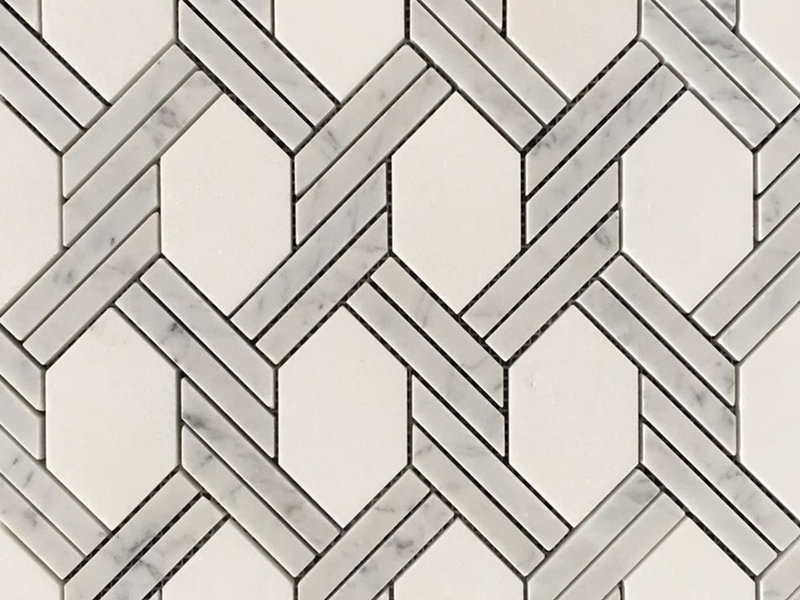 Bianco Carrara Basketweave Twist Shape White Mosaic Backsplash virtuvė (1)