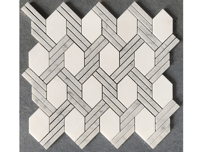 Bianco Carrara Basketweave Twist Shape White Mosaic Backsplash virtuvė (1)