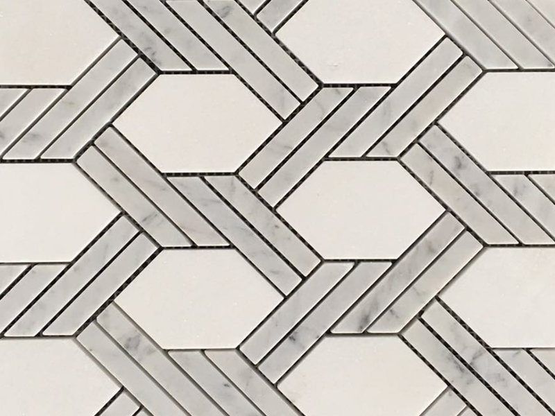 Bianco Carrara Basketweave Twist Shape White Mosaic Backsplash virtuvė (2)