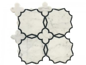 Azulejo de mosaico de mármol blanco y negro para pared interior contra salpicaduras (2)