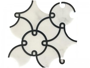 Svart och vit marmormosaikplatta för invändig backsplash-vägg (3)