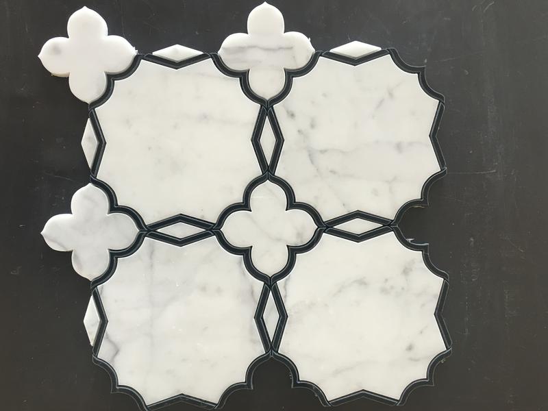 Azulejo de mosaico de mármol blanco y negro para pared interior contra salpicaduras (4)