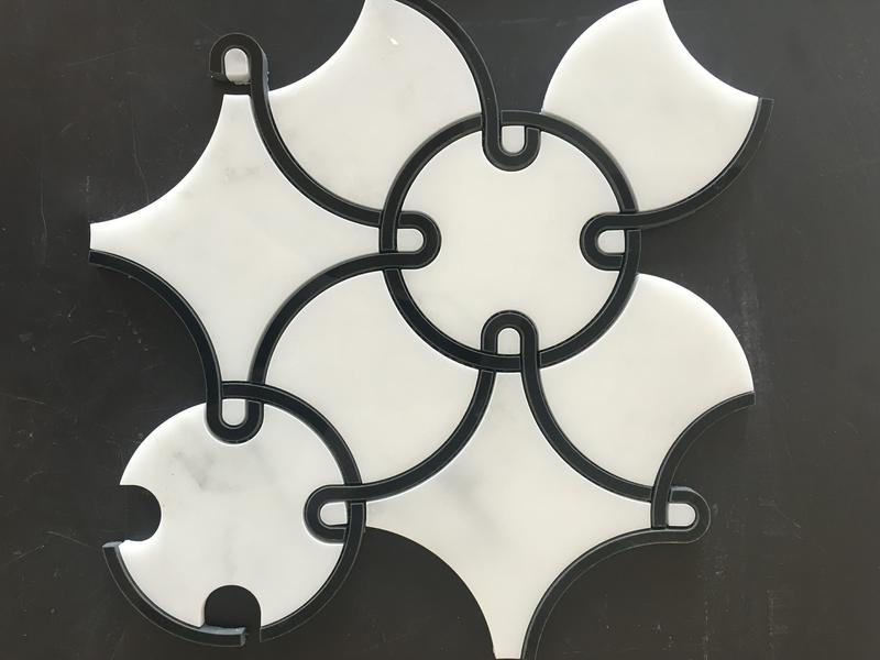 Svart och vit marmormosaikplatta för invändig backsplash-vägg (5)
