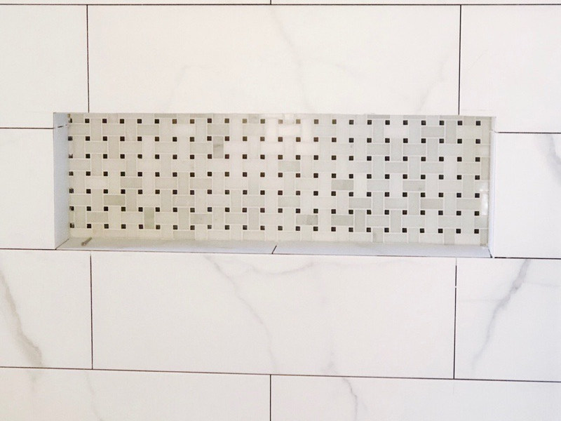 Dub Thiab Dawb Thassos Marble Basketweave Mosaic Phab Ntsa & Pem Teb Pobzeb (10)
