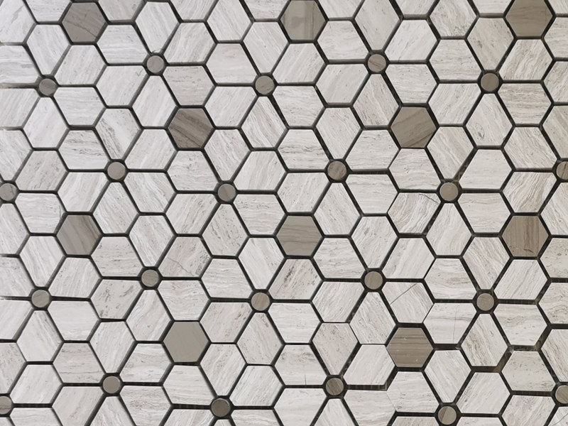 Bahan wangunan Kayu Gray Jeung Kayu Marmer Bodas Ubin Mosaic (1)