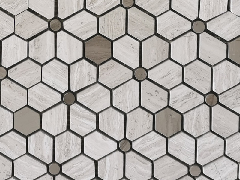Statybinės medžiagos Medinės pilkos ir medinės balto marmuro mozaikinės plytelės (3)