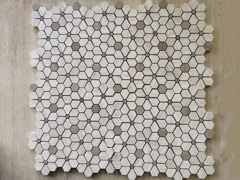 Грађевински материјал Дрвене сиве и дрвене беле мермерне мозаик плочице (5)