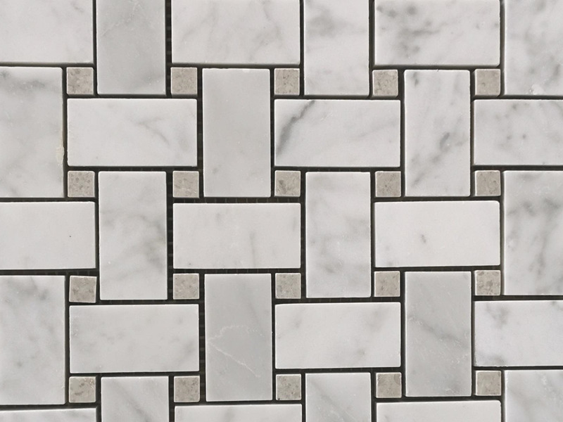 Carrara Mosaic Pobzeb Chav Dej Floor Basketweave Dawb Marble Mosaic (1)