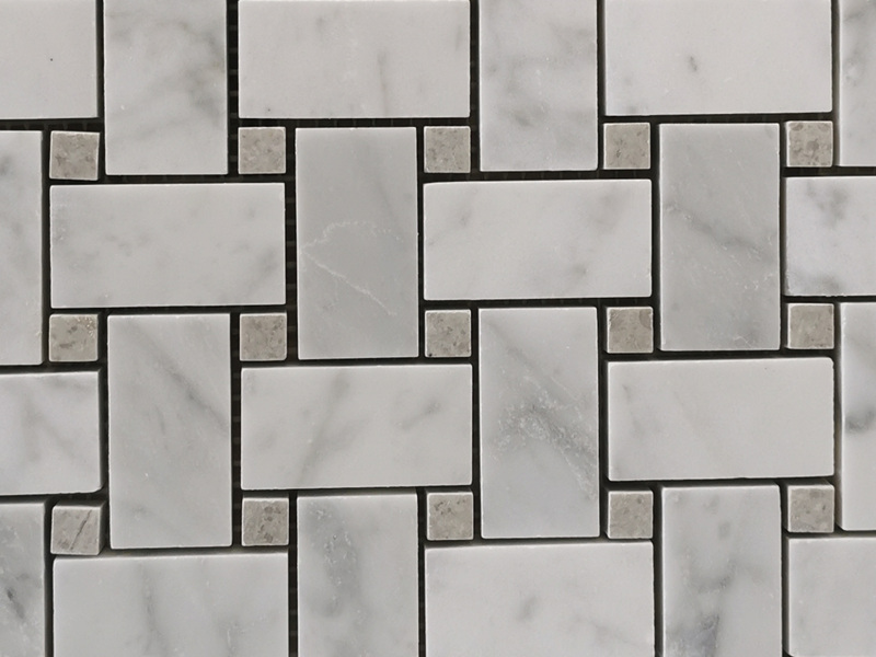 Carrara Mosaic Pobzeb Chav Dej Floor Basketweave Dawb Marble Mosaic (3)