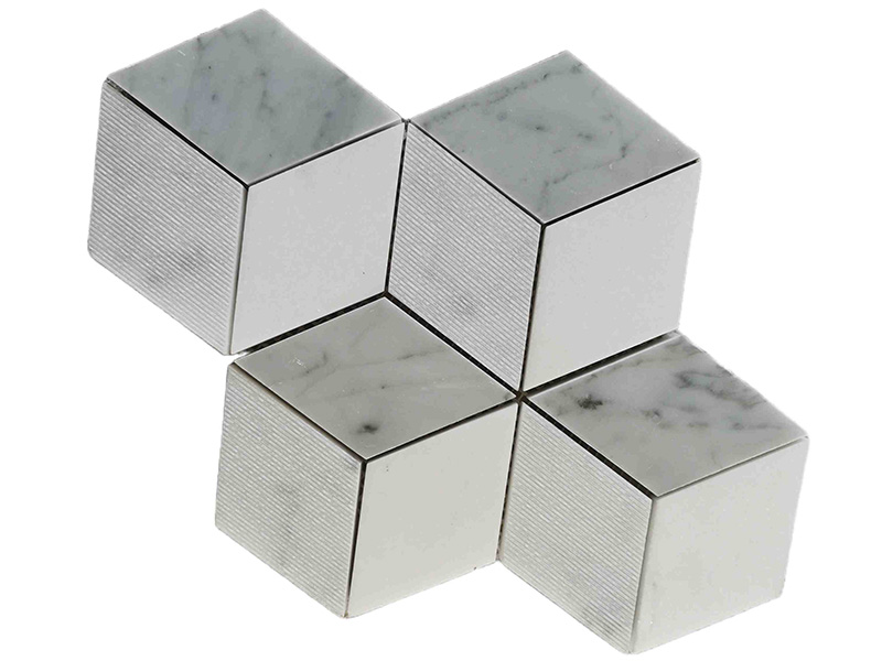 Carrara-bijeli-kameni-mozaik-pločica-3D-kockasta-mramorna-unutarnja-pločica-4