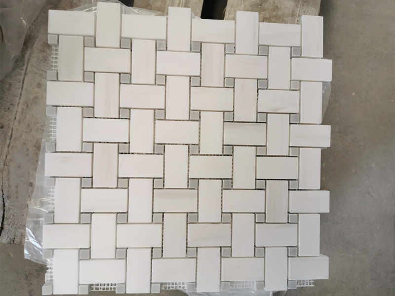 고전적인 돌 모자이크 패턴 Basketweave 디자인 대리석 바닥 타일 (5)