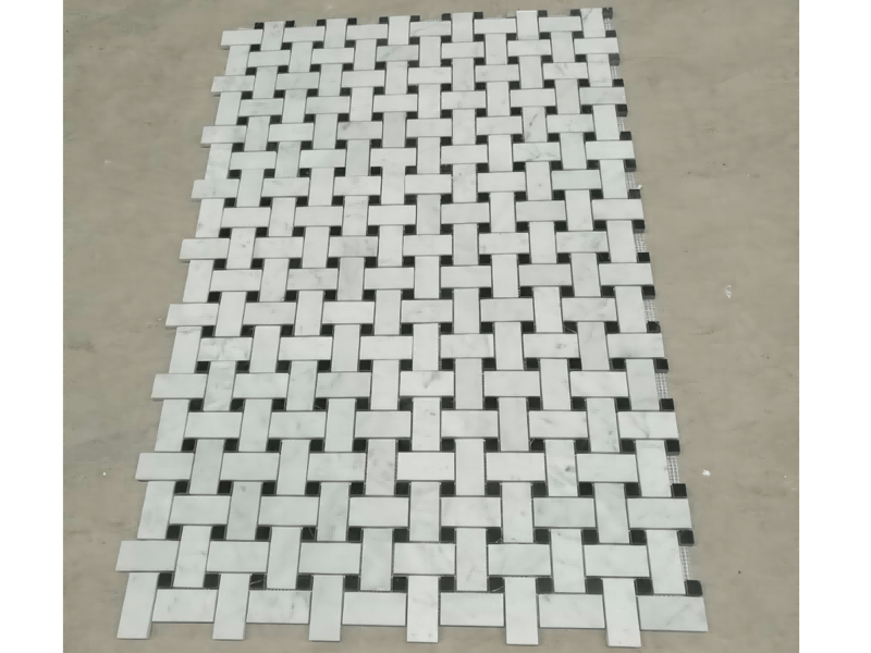 Classic White Bianco Carrara Basketweave Marble Mosaic ho an'ny rindrina sy gorodona (6)