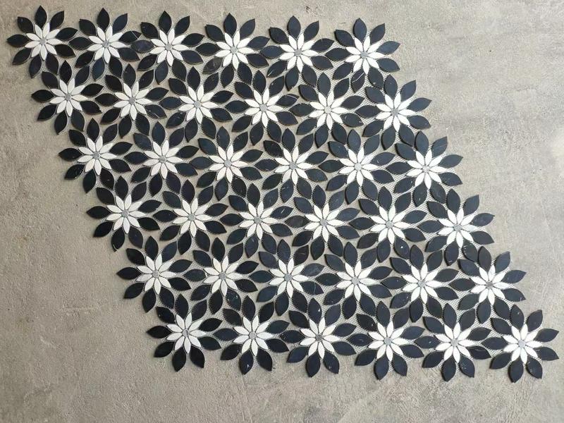 Daisy Waterjet mramorna crno-bijela mozaik pločica za zidni pod (4)