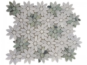Pllaka Mozaiku Jeshile Dhe e Bardhe Furnizimi me Mermer me luledielli Waterjet