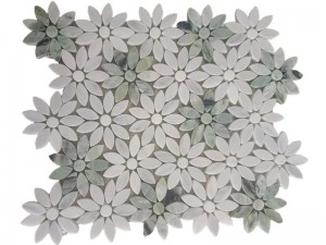 Green And White Mosaic Tiles Waterjet Sunflower Marble Supply