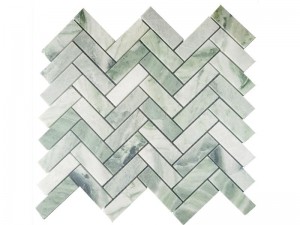 Letlapa le letala la 'mabole herringbone marble mosaic tile