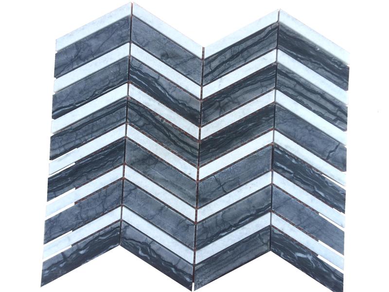 Azulejo de mosaico de mármol blanco y negro del proveedor de Chevron en espiga (5)