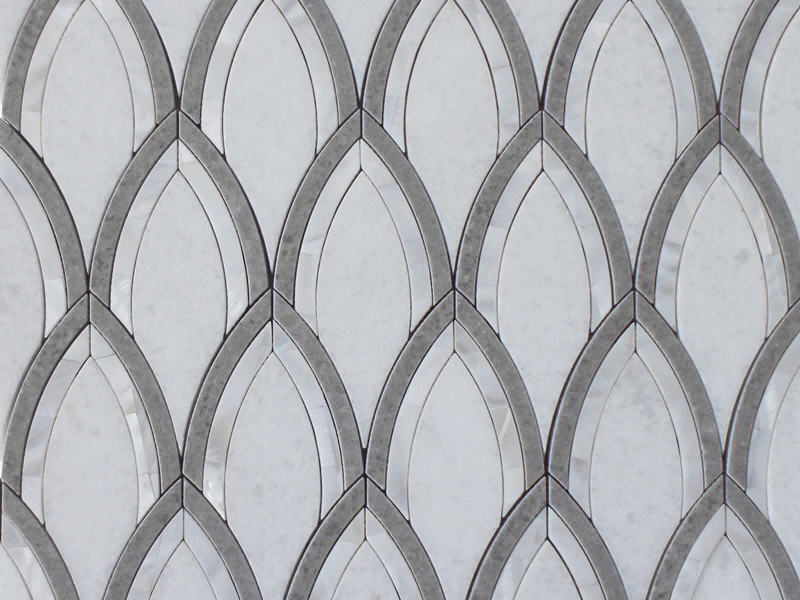 Aukštos kokybės perlamutro inkrustacijos balto marmuro lapų mozaika sienai (1)