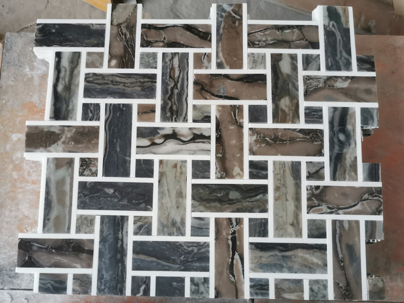 Matailosi apamwamba kwambiri a Emperador Dark Mosaic Basketweave Marble Backsplash (4)