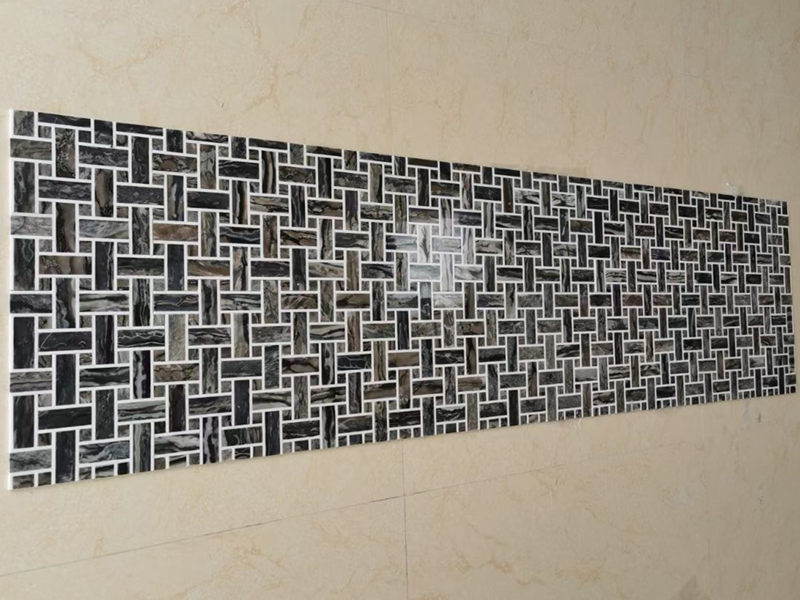 Emperador Dark Mosaic Basketweave Marble Backsplash Tile (5)