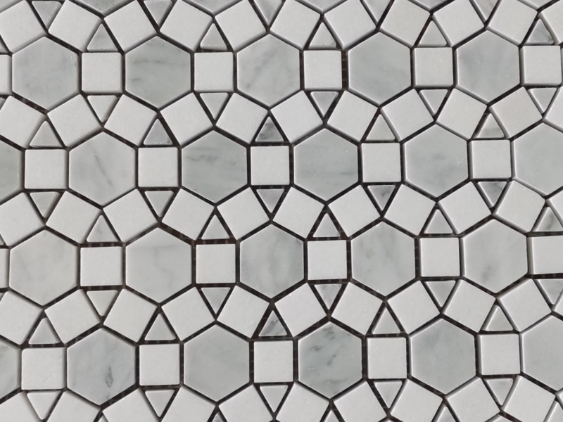 ʻO Pallas Waterjet Marble Mosaic Grey & White Tile Backsplash (1)