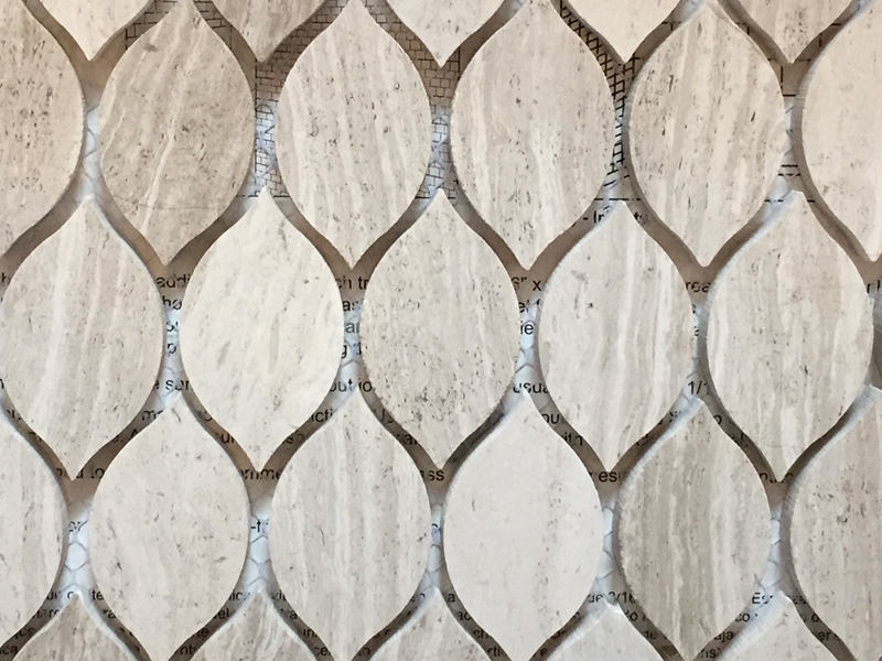 Дрвени бели мермерни зидни мозаик плочице у облику листа за уређење дома (1)