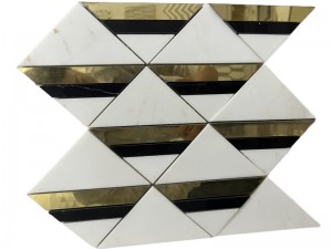 Мермер са месинганим уметнутим троуглом дијамантски мозаик плочица позадинска плоча (1)