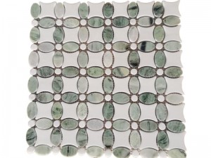 Famolavolana maoderina White Sy Green Waterjet Marble Mosaic Lily Flower Tile (1)