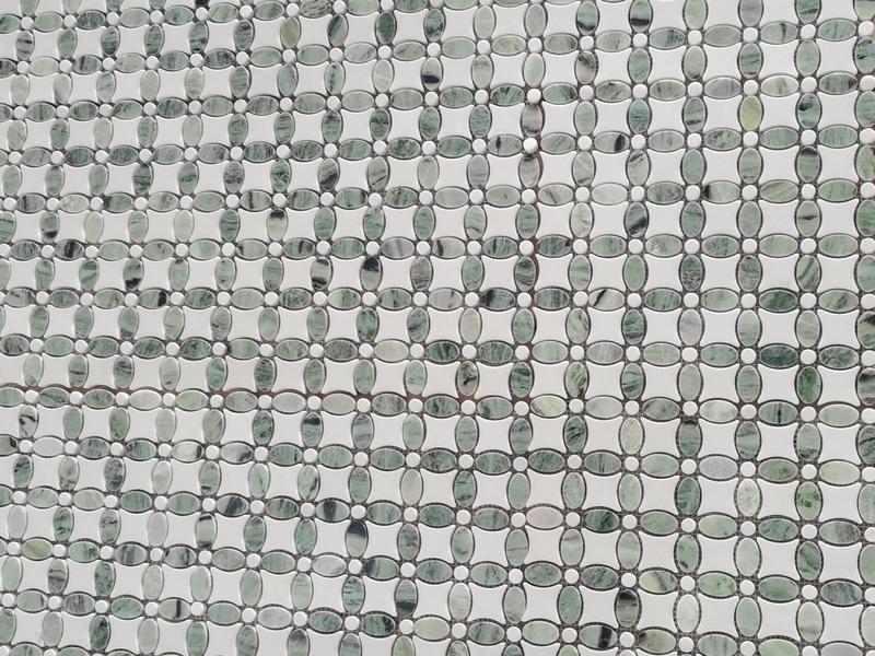 Орчин үеийн дизайн цагаан ба ногоон гантиг мозайк сараана цэцгийн хавтан (5)
