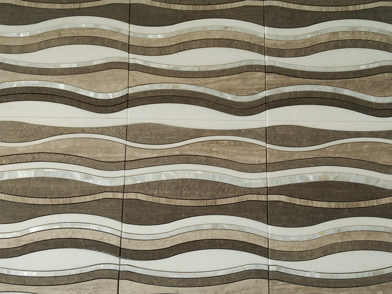 Desain Tembok Modern Coklat Waterjet Pola Wavy Marmer Genteng Mosaik (1)
