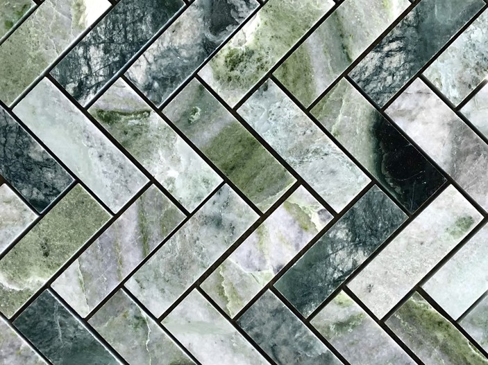 Prirodni zeleni mramor Riblja kost mozaik kamene pločice Backsplash (4)