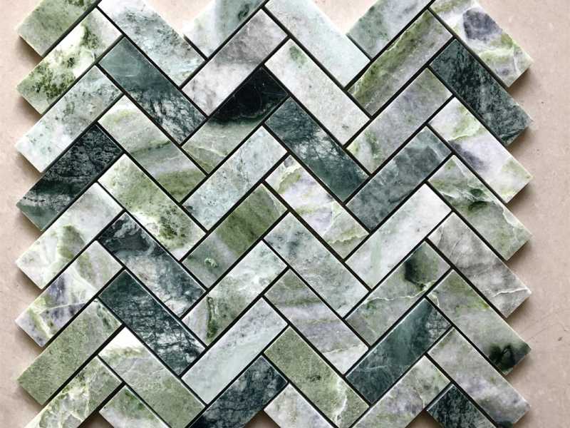 Prirodni zeleni mramor Riblja kost mozaik kamena pozadinska ploča (6)