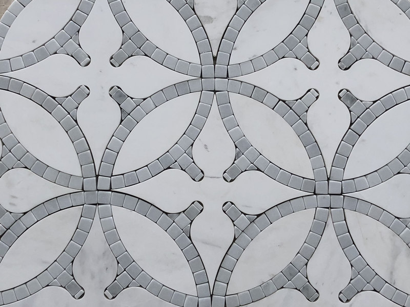 Marmer Alami Waterjet Gray Jeung Bodas Bata Mosaic Kotak Pikeun Tembok (1)