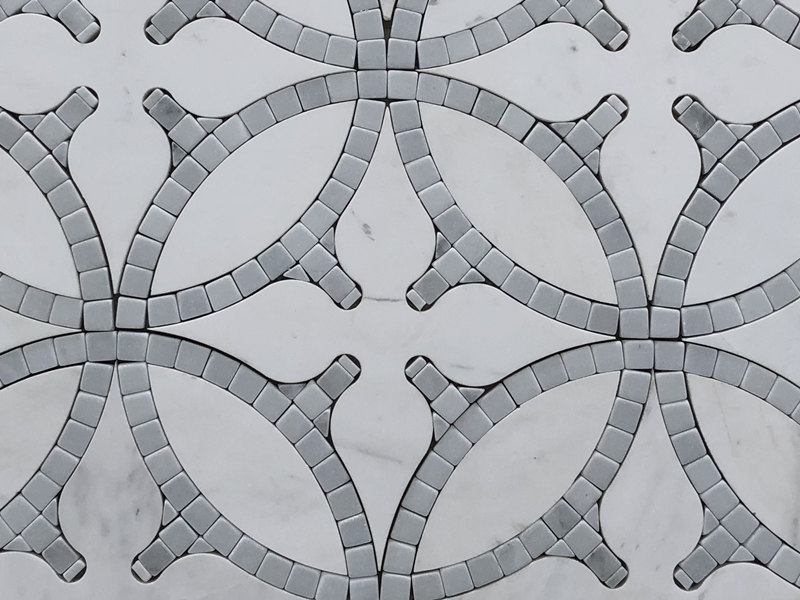 Marmer Alami Waterjet Gray Jeung Bodas Bata Mosaic Kotak Pikeun Tembok (2)