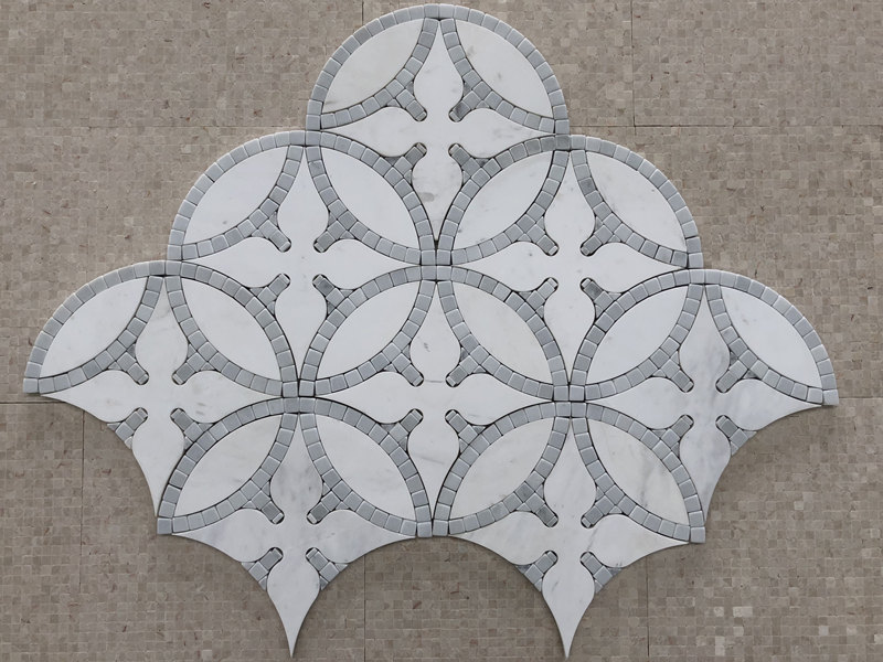 Marmer Alami Waterjet Gray Jeung Bodas Bata Mosaic Kotak Pikeun Tembok (4)