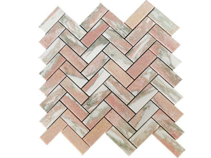 Piastrella a mosaico in marmo rosa naturale a spina di pesce per piastrelle in pietra a mosaico per pareti e pavimenti