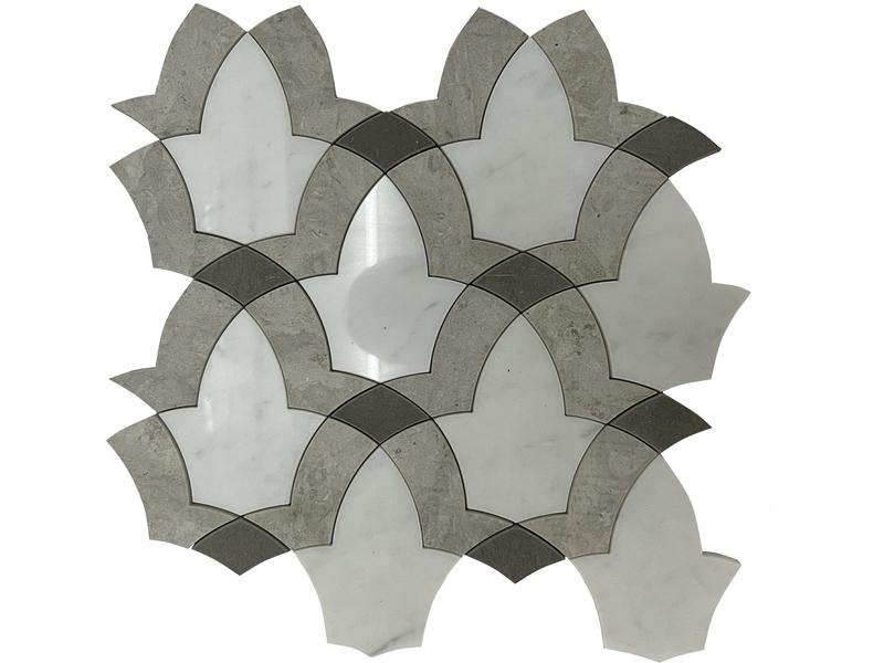 Nový vzor mramorové mozaiky Bílá a šedá mozaiková dlaždice Backsplash (1)