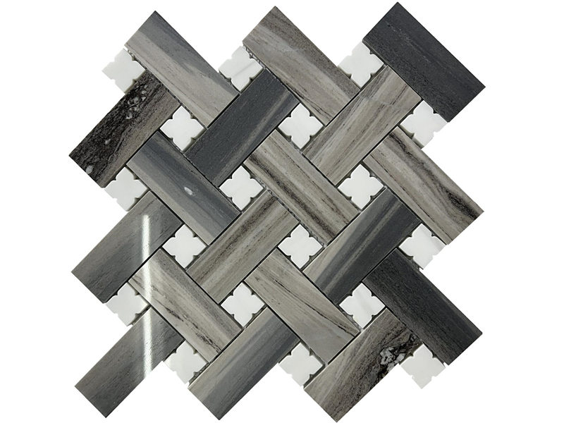 Nova telha de mosaico de mármore cinza natural basketweave para cozinha do banheiro (1)