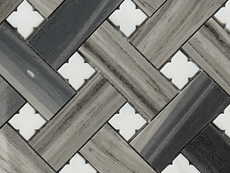 Nova telha de mosaico de mármore cinza natural basketweave para cozinha do banheiro (1)