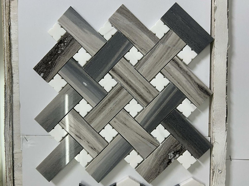 Nova telha de mosaico de mármore cinza natural basketweave para cozinha do banheiro (2)