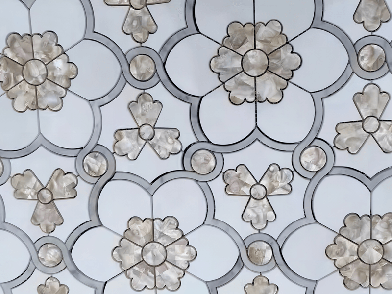 Novo produto Waterjet Shell e azulejo de mosaico de flor de mármore para parede (1)