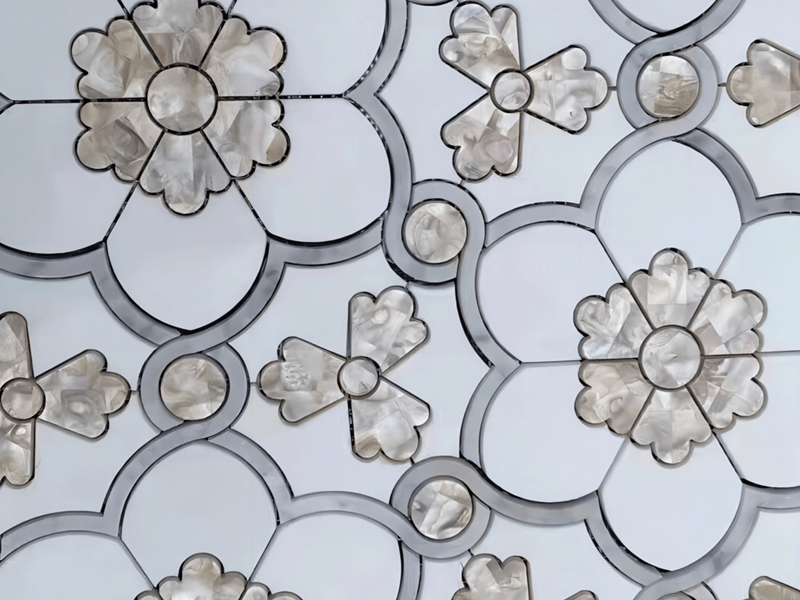 Novo produto Waterjet Shell e mármore flor mosaico para parede (2)