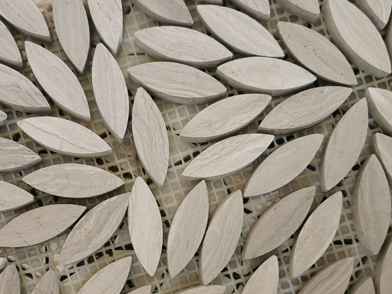 Novo produto Backsplash com padrão de folha de mármore em mosaico branco de madeira (3)