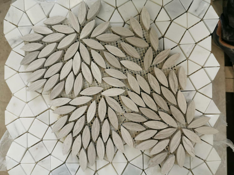Novo produto de madeira mosaico branco mármore folha padrão backsplash (4)
