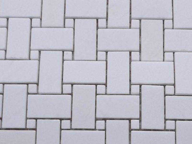 Ntshiab Dawb Basketweave Pobzeb Thassos Marble Mosaic Backsplash Hoobkas (4)