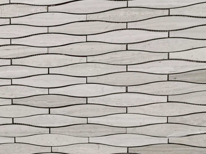 Saderhana Waterjet Wooden White Marble Mosaic Tiles Pikeun Hiasan Tembok Besar (1)