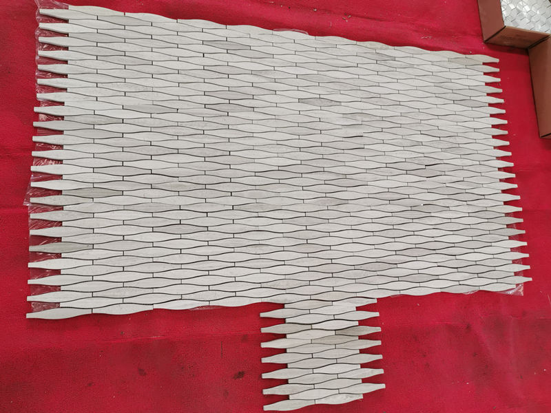 Saderhana Waterjet Wooden White Marble Mosaic Tiles Pikeun Hiasan Tembok Besar (5)
