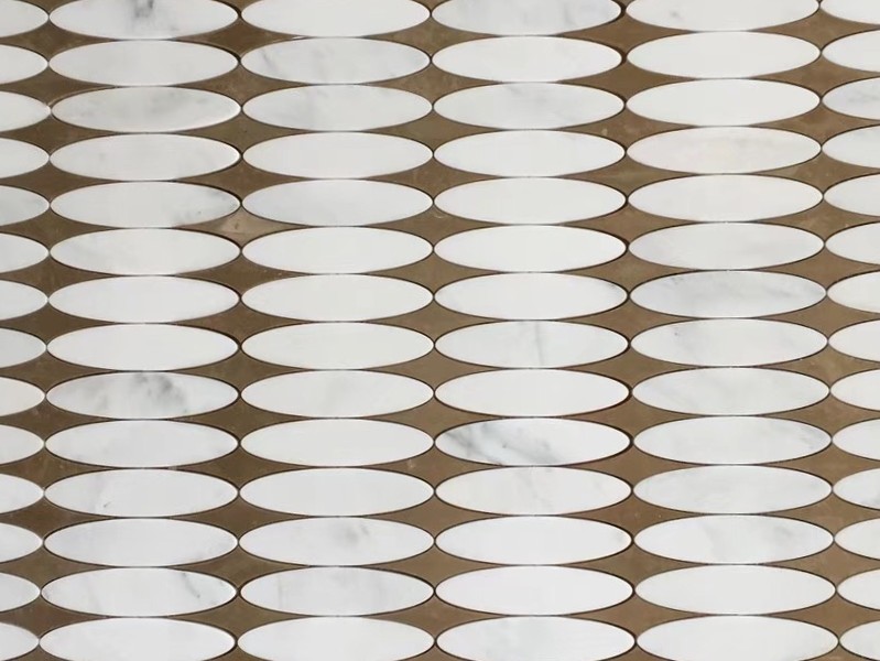 Унікальний дизайн Diamond Metal Inlay Овальна мармурова мозаїчна плитка для стін (1)